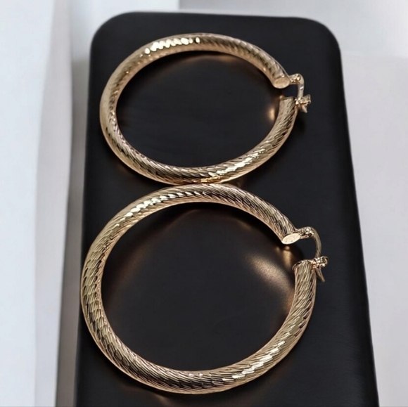 ANNE KLEIN Large Gold Hoops 60mm 2.38" Etched Textured Hoop Earrings Luxe Vibe - Picture 6 of 12
